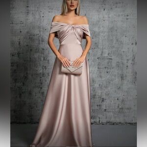 Luxe off shoulder formal party satin dress